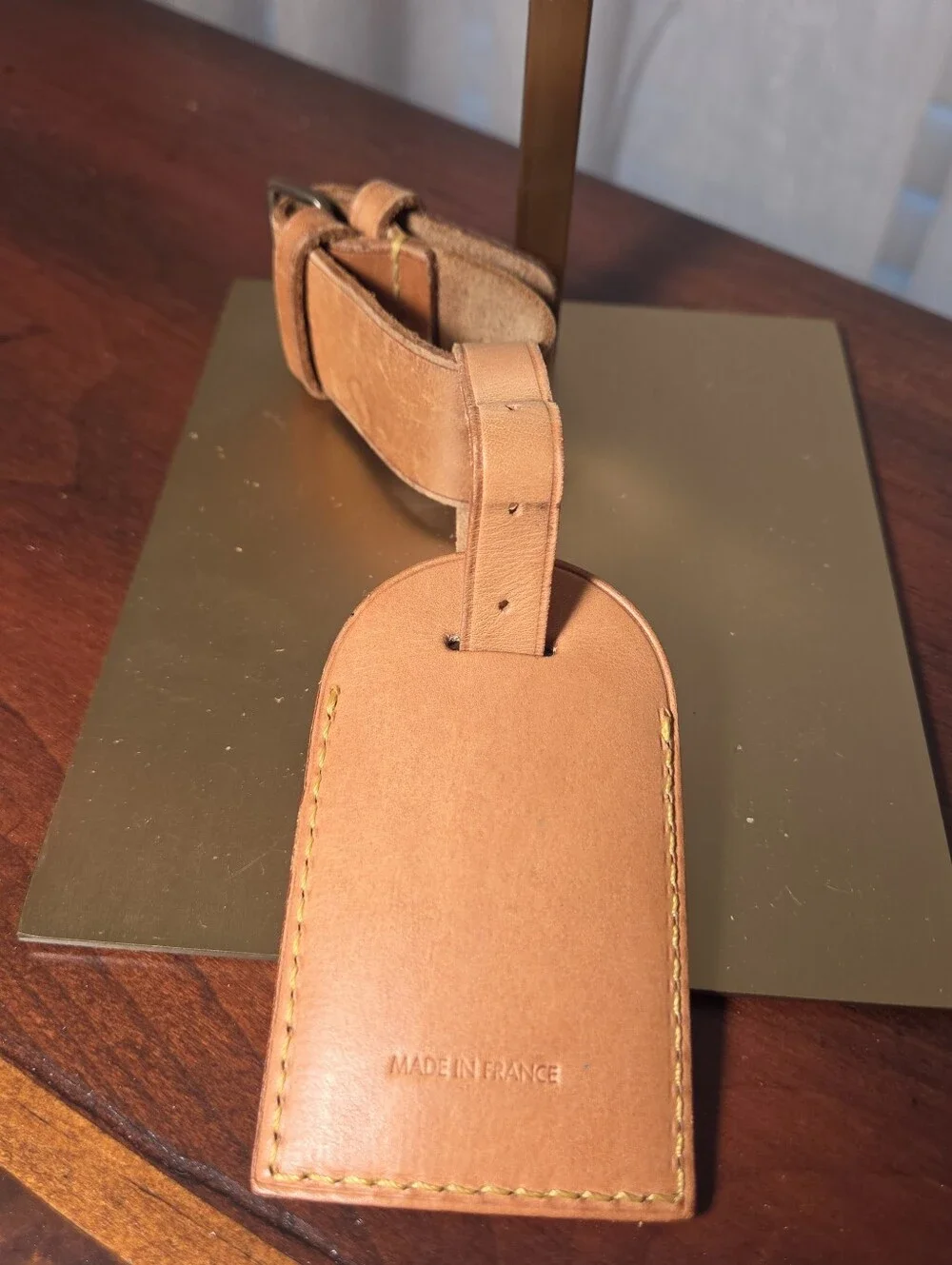 Louis Vuitton Tan Leather Luggage Tag with Gold-Tone Buckle